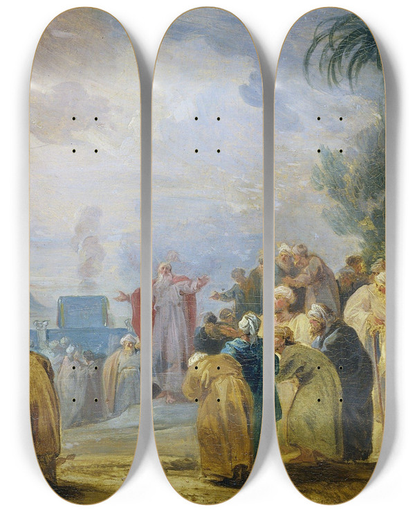 Triptych art skateboard deck of Jacob De Wit Moses Choosing The Seventy Elders by Jacob de Wit (1695-1754)