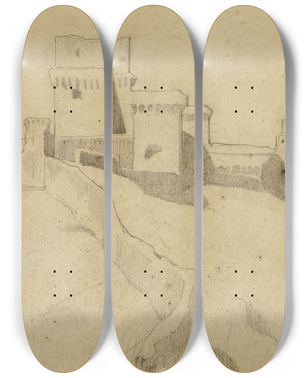 Triptych art skateboard deck of Franoislon Benouville Assise by Francois Leon Benouville (1821-1859)