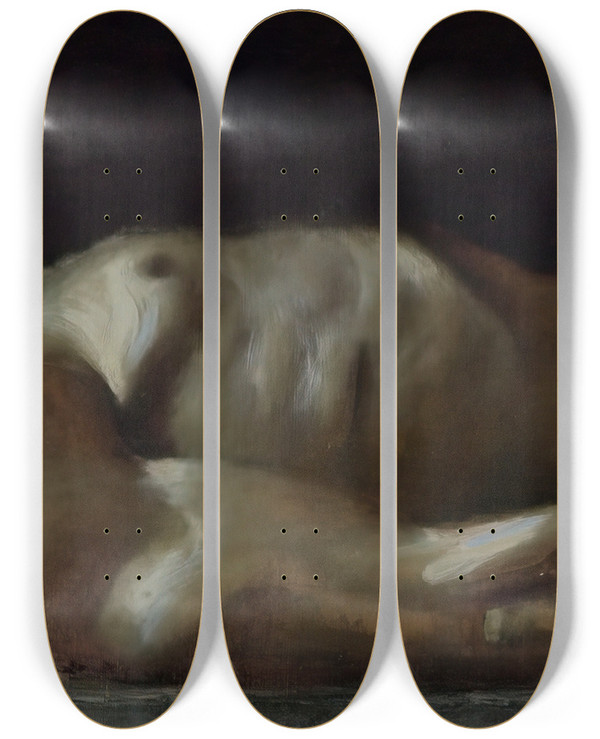 Triptych art skateboard deck of Franz Von Stuck Corpse Of Christ Oil Study For The Piet by Franz Von Stuck (1863-1928)