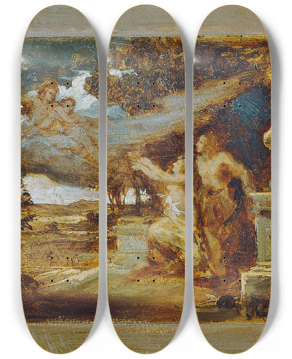 Triptych art skateboard deck of Hans Makart Skizze Fr Ein Triptychon Mit Mythologischen Szenen by Hans Makart (1840-1884)
