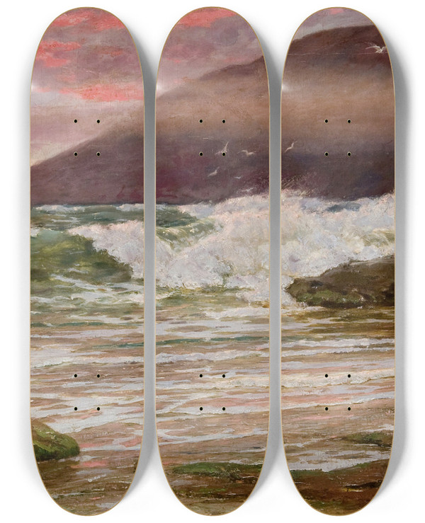 Triptych art skateboard deck of Pavel Alexandrovich Svedomsky Red Sky by Pavel Alexandrovich Svedomsky (1849-1904)