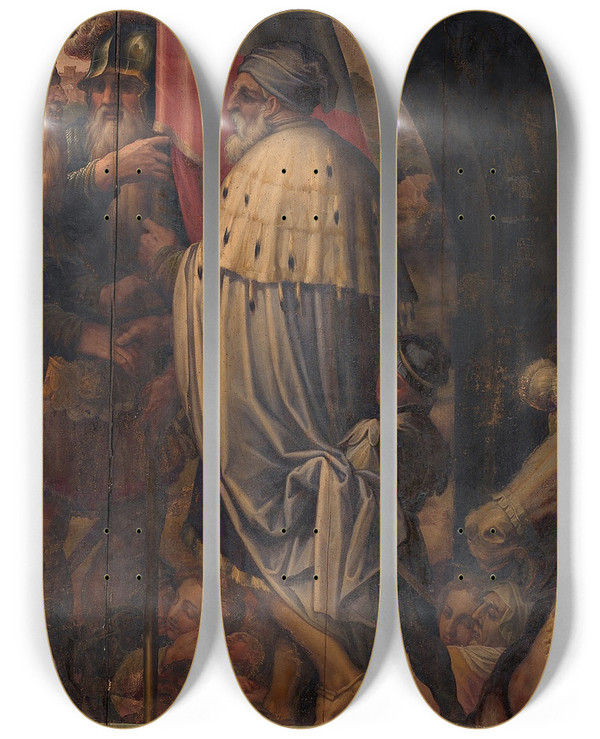 Triptych art skateboard deck of Giorgio Vasari Union Of Florence And Fiesole by Giorgio Vasari (1511-1574)