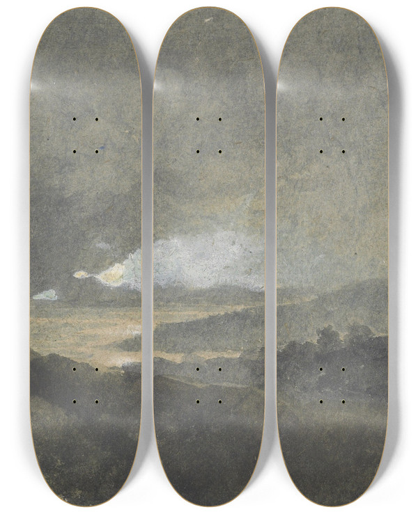 Triptych art skateboard deck of William James Mller Landscape With Windmill by William James Muller (1812-1845)
