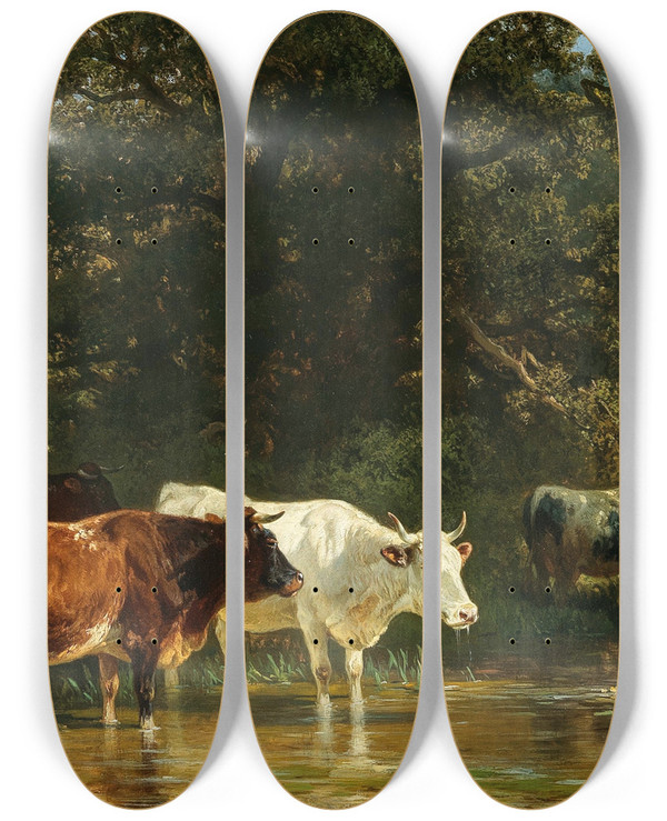 Triptych art skateboard deck of Friedrich Voltz Khe An Der Trnke_2 by Friedrich Voltz (1817-1886)