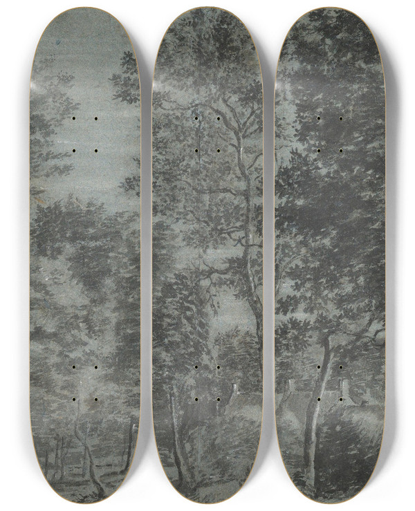 Triptych art skateboard deck of Joris Van Der Haagen View Of A Forest by Joris van der Haagen (1615-1669)