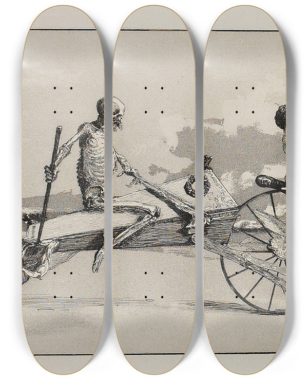 Triptych art skateboard deck of Max Klinger Intermezzi by Max Klinger (1857-1920)
