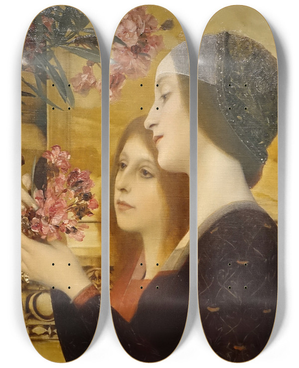 Triptych art skateboard deck of Gustav Klimt Two Girls With An Oleander Bush by Gustav Klimt (1862-1918)