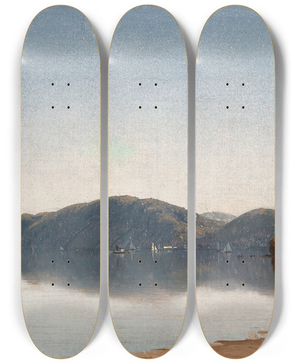 Triptych art skateboard deck of Sanford Robinson Gifford Hook Mountain Near Nyack On Thehudson by Sanford Robinson Gifford (1823-1880)