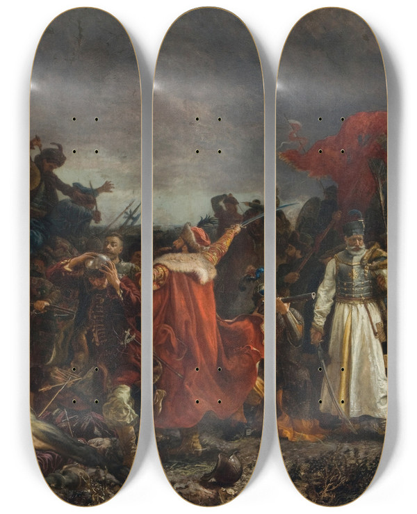 Triptych art skateboard deck of Witold Piwnicki The Battle Of Cecora by Witold Piwnicki