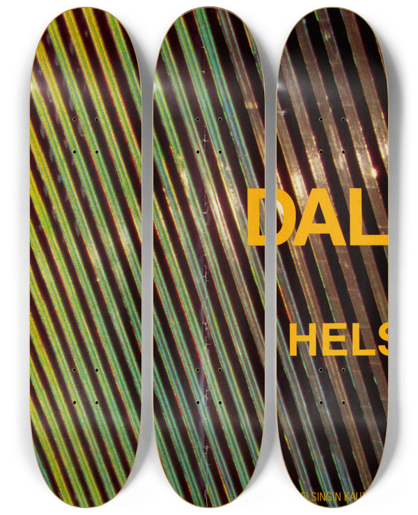 Triptych art skateboard deck of Us Information Agency Dale Eldred Helsinki Project 1982 by U S Information Agency (1953-1999)