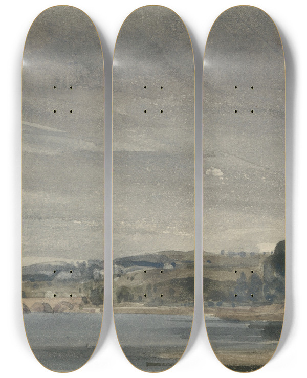 Triptych art skateboard deck of William Callow The Seine At St Cloud by William Callow (1812-1908)