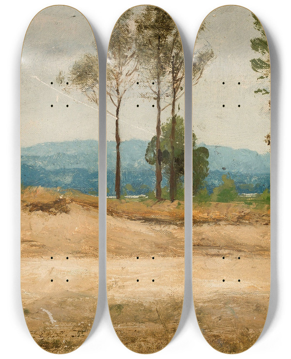 Triptych art skateboard deck of Curt Agthe Landscape From The Vicinity Of Potsdam by Curt Agthe (1862-1943)