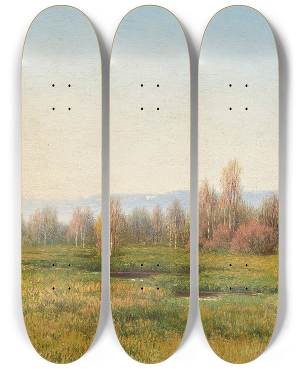 Triptych art skateboard deck of Gavril Kondratenko Summer Landscape by Gavril Kondratenko
