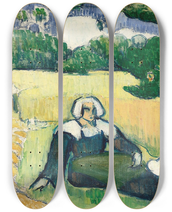 Triptych art skateboard deck of Emile Bernard Bretonnes Dans Un Champ Ou La Moisson by Emile Bernard (1868-1941)