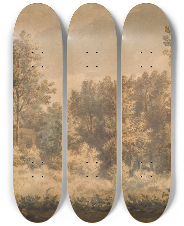 Triptych art skateboard deck of William Taverner Rural Landscape by William Taverner (1700-1772)