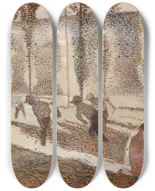 Triptych art skateboard deck of Henri Martin Etude Pour Les Faucheursor Bastide Du Vert by Henri Martin (1860-1943)