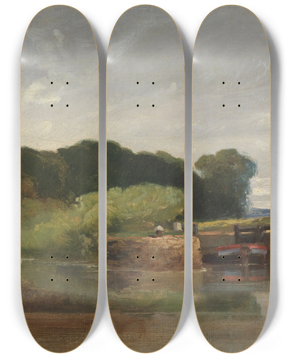 Triptych art skateboard deck of William James Mller Hanham Lock On The Avon_2 by William James Muller (1812-1845)