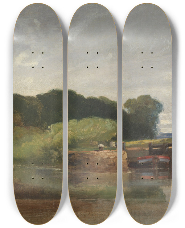 Triptych art skateboard deck of William James Mller Hanham Lock On The Avon_1 by William James Muller (1812-1845)
