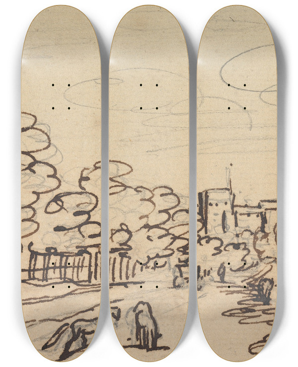 Triptych art skateboard deck of Sawrey Gilpin Windsor Great Walk by Sawrey Gilpin (1733-1807)