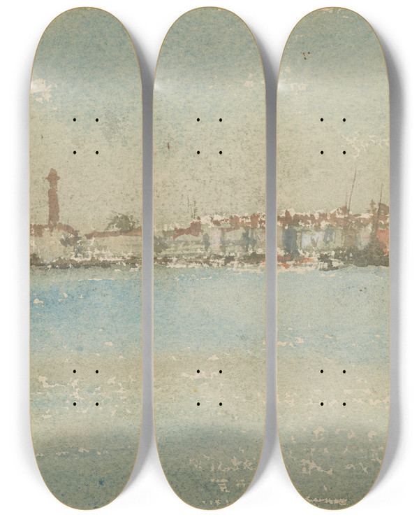 Triptych art skateboard deck of James Abbott Mcneill Whistler Venice Harbor by James Abbott Mcneill Whistler (1834-1903)