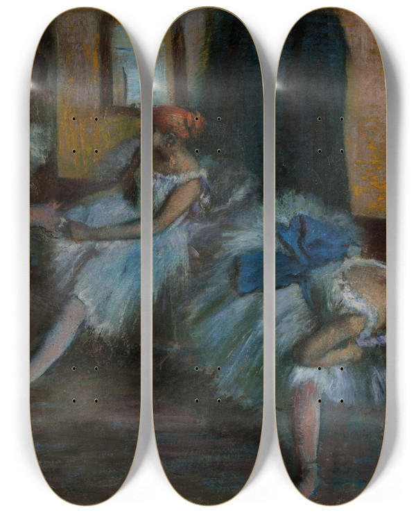 Triptych art skateboard deck of Edgar Degas The Balletrehearsal by Edgar Degas (1834-1917)