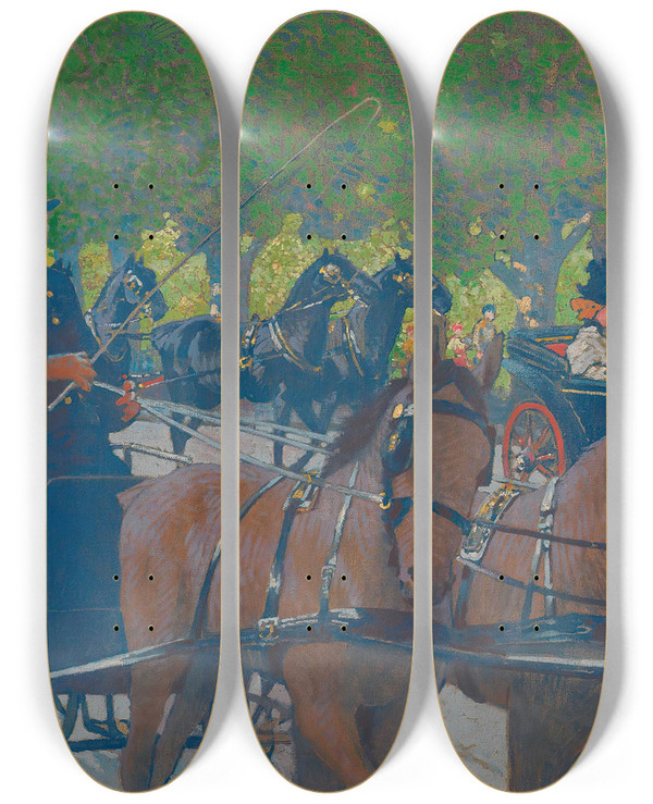 Triptych art skateboard deck of Maximilian Lenz Praterfahrt by Maximilian Lenz (1860-1948)