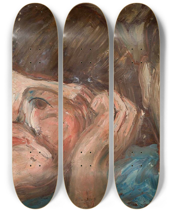 Triptych art skateboard deck of Tadeusz Makowski Two Children by Tadeusz Makowski (1882-1932)