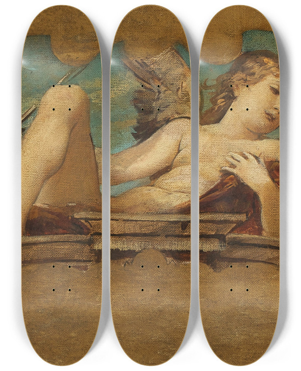 Triptych art skateboard deck of Ernst Klimt Allegorische Darstellung Eines Liegenden Knaben by Ernst Klimt (1864-1892)