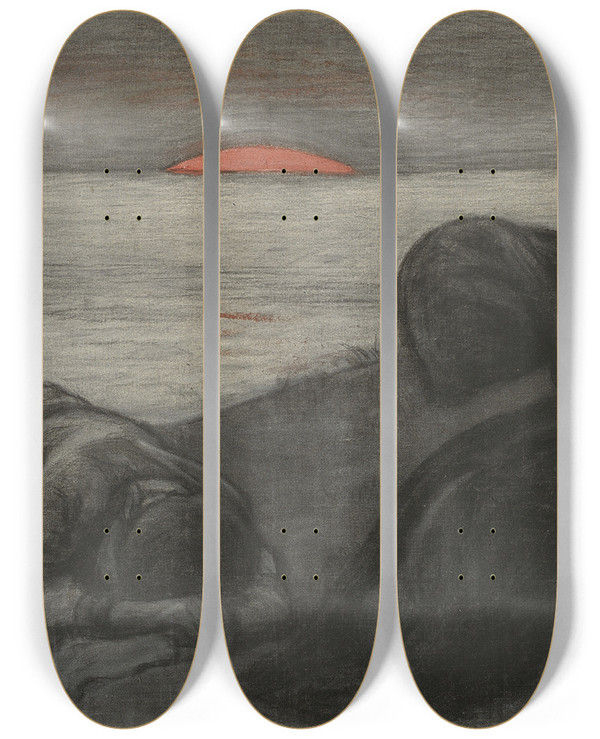 Triptych art skateboard deck of Richard Bergh The Dying Day by Richard Bergh (1858-1919)