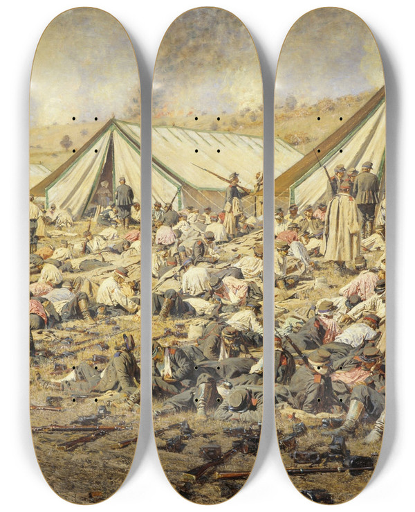 Triptych art skateboard deck of Vasily Vereshchagin After The Attack Plevna 18771878 by Vasily Vereshchagin (1842-1904)