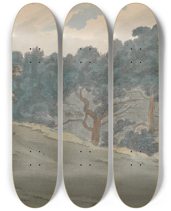 Triptych art skateboard deck of William P Sherlock View From Greenwich Park by William P Sherlock (1780-1825)