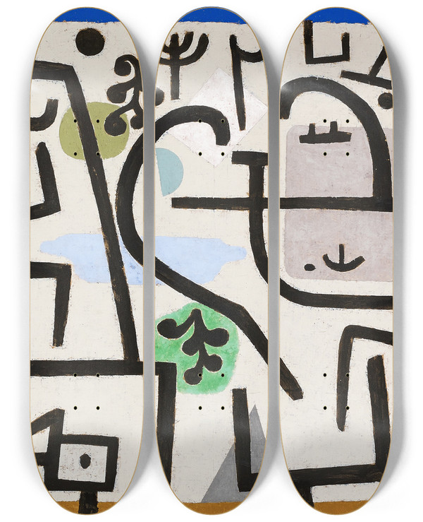 Triptych art skateboard deck of Paul Klee Rich Harbor Picture Of A Journey by Paul Klee (1879-1940)