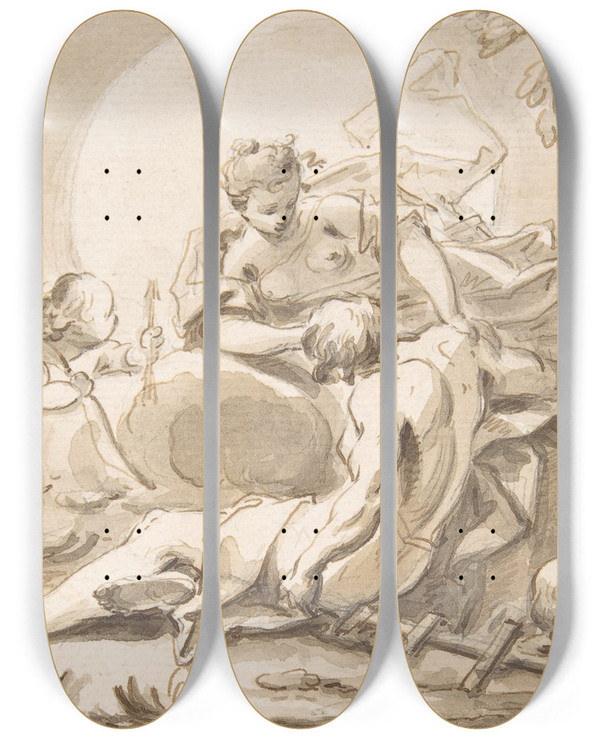 Triptych art skateboard deck of Johann Heinrich Keller Diana And Endymion by Johann Heinrich Keller (1692-1765)
