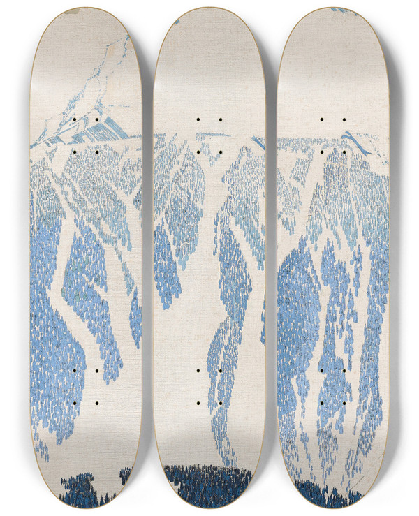 Triptych art skateboard deck of Augusto Giacometti Mountains by Augusto Giacometti (1877-1947)