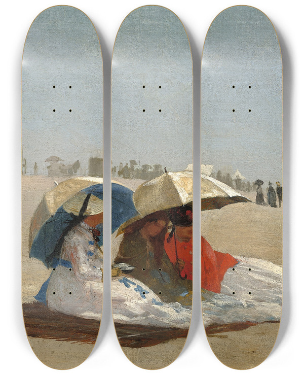 Triptych art skateboard deck of Winslow Homer East Hampton Beachlong Island by Winslow Homer (1836-1910)
