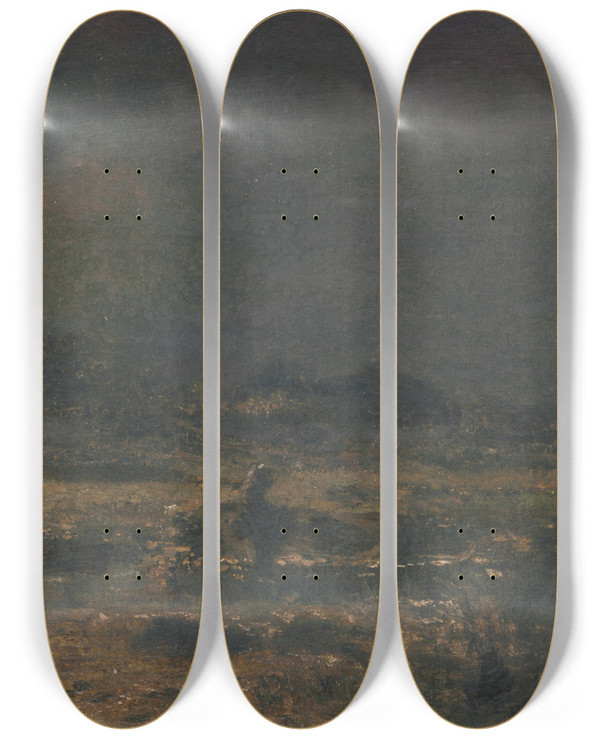 Triptych art skateboard deck of Ladislav Mednynszky Landscape_2 by Ladislav Mednyanszky (1852-1919)