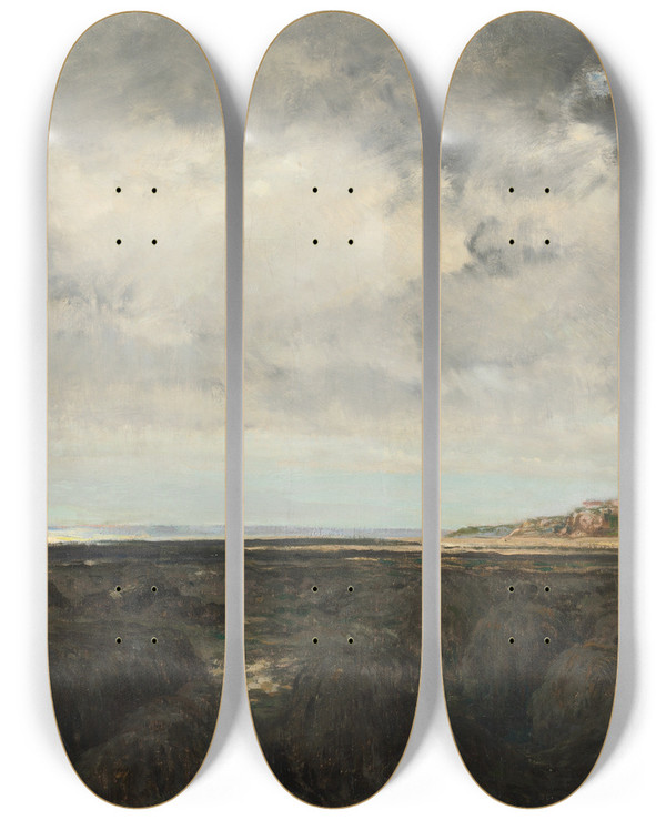 Triptych art skateboard deck of Charles Franois Daubigny Villerville Seen From Le Ratier by Charles Francois Daubigny (1817-1878)