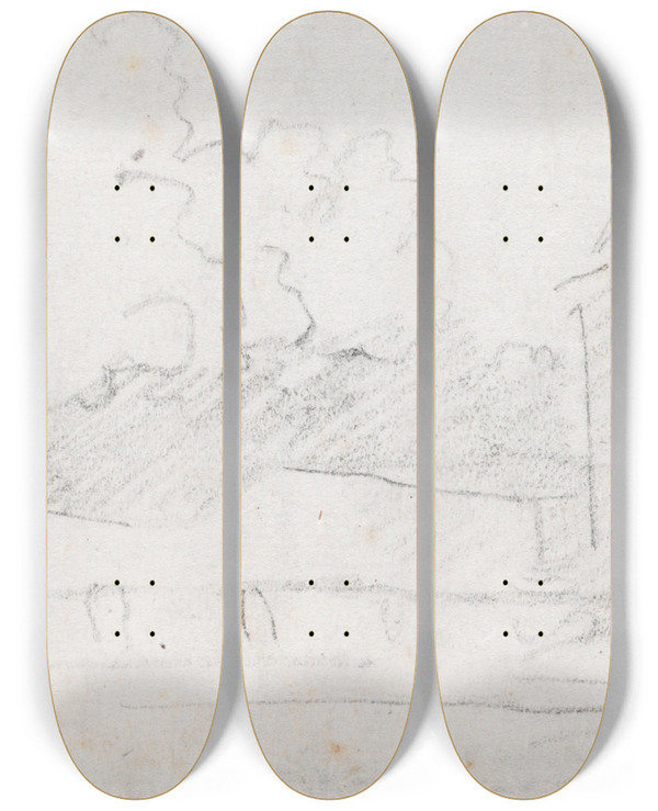 Triptych art skateboard deck of Hubert Robert Italian City Scene by Hubert Robert (1733-1808)