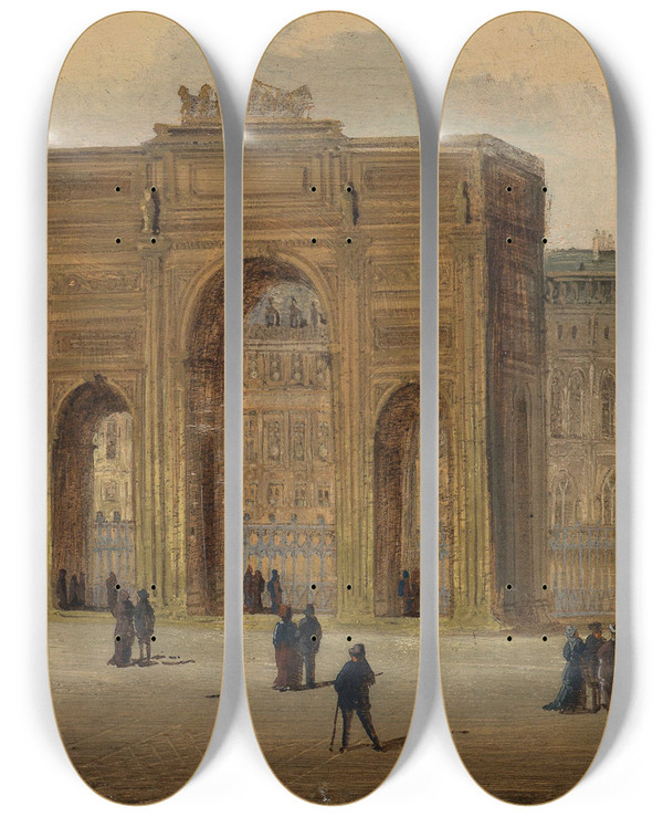 Triptych art skateboard deck of Karl Kaufmann Triumphbogen by Karl Kaufmann (1843-1905)