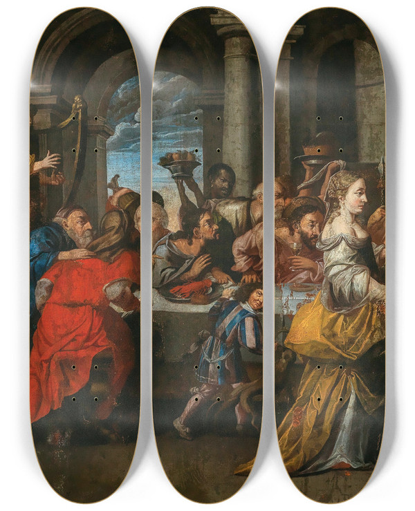 Triptych art skateboard deck of Workshop Of Isaac Isaacsz The Feast Of Herod by Workshop Of Isaac Isaacsz (1598-1649)