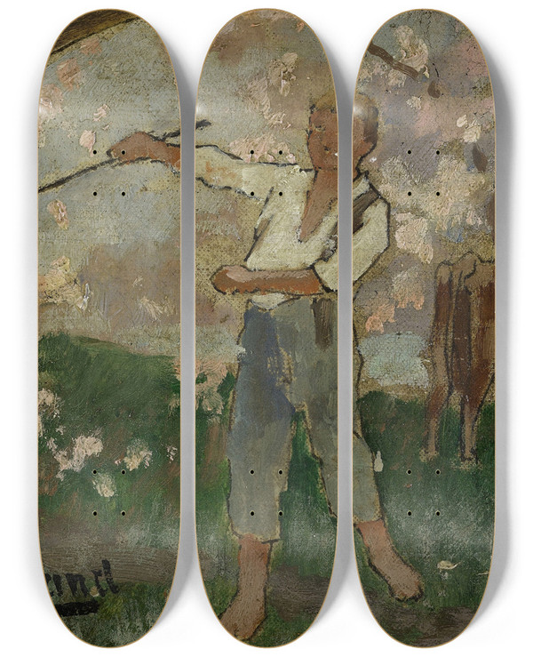 Triptych art skateboard deck of Georges Bertrand La Viande Bovine by Georges Bertrand (1849-1929)