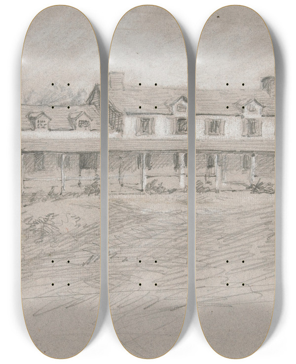Triptych art skateboard deck of Edwin Austin Abbey Sketch Of A Countryhome by Edwin Austin Abbey (1852-1911)