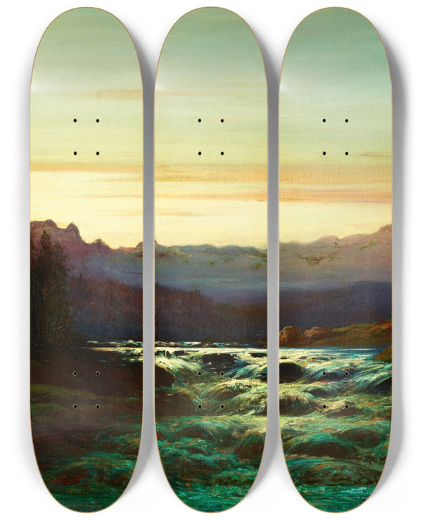 Triptych art skateboard deck of Gustave Dor Paysage De Montagnes Mountain Landscape by Gustave Dore (1832-1883)