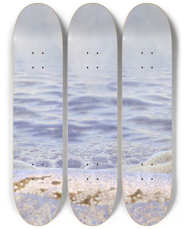 Triptych art skateboard deck of Gustaf Fjstad The First Breath Of Cold On The Water by Gustaf Fjaestad (1868-1948)