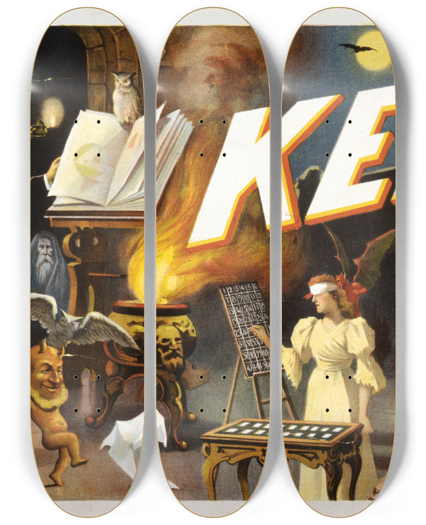 Triptych art skateboard deck of Strobridge Co Lith Kellar_4 by Strobridge Co Lith (1847)