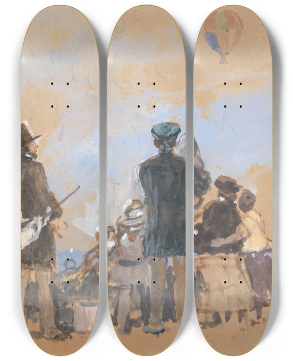 Triptych art skateboard deck of Myles Birket Foster The Balloon by Myles Birket Foster (1825-1899)