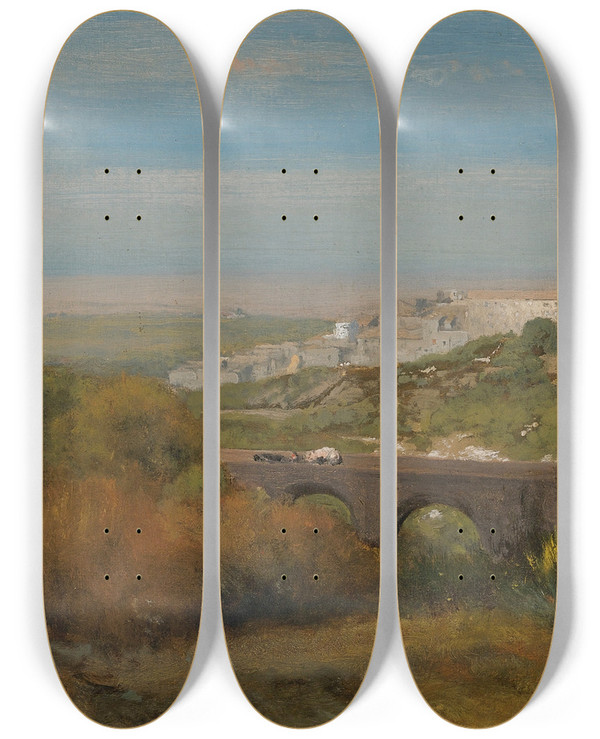 Triptych art skateboard deck of George Inness Albano Italy The Roman Campagna by George Inness (1825-1894)
