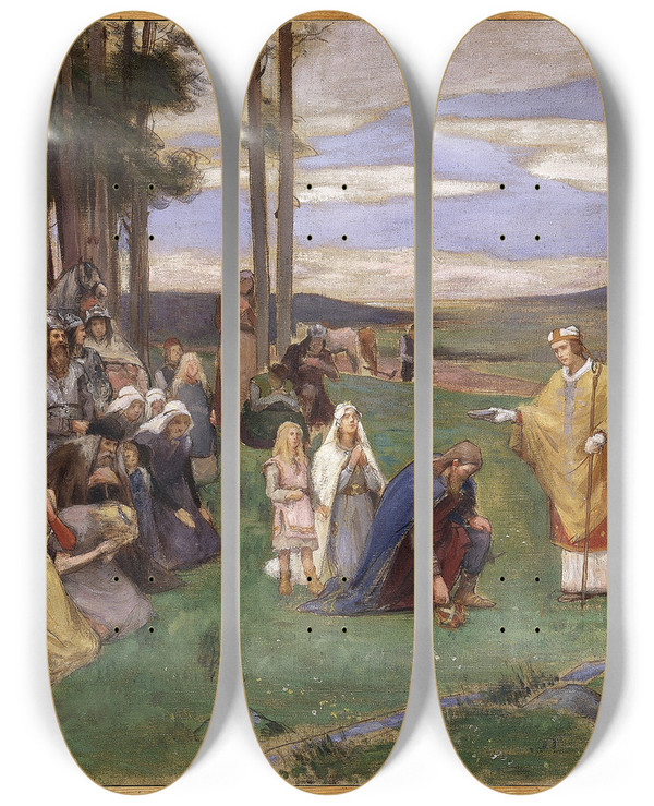 Triptych art skateboard deck of Georg Pauli Proposed Decoration For The Walls In The Upper Hall Of The Nm Ansgar Preaching Christianity by Georg Pauli (1855-1935)