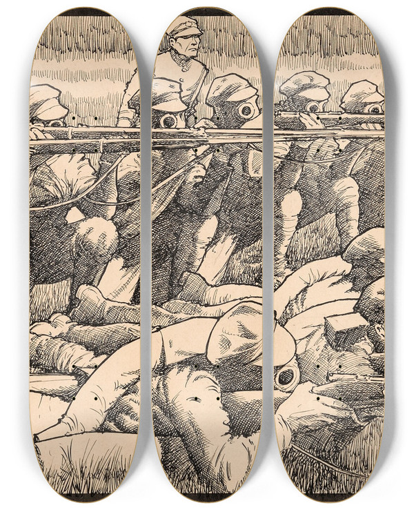 Triptych art skateboard deck of Winsor Mccay The Great War by Winsor Mccay (1869-1934)