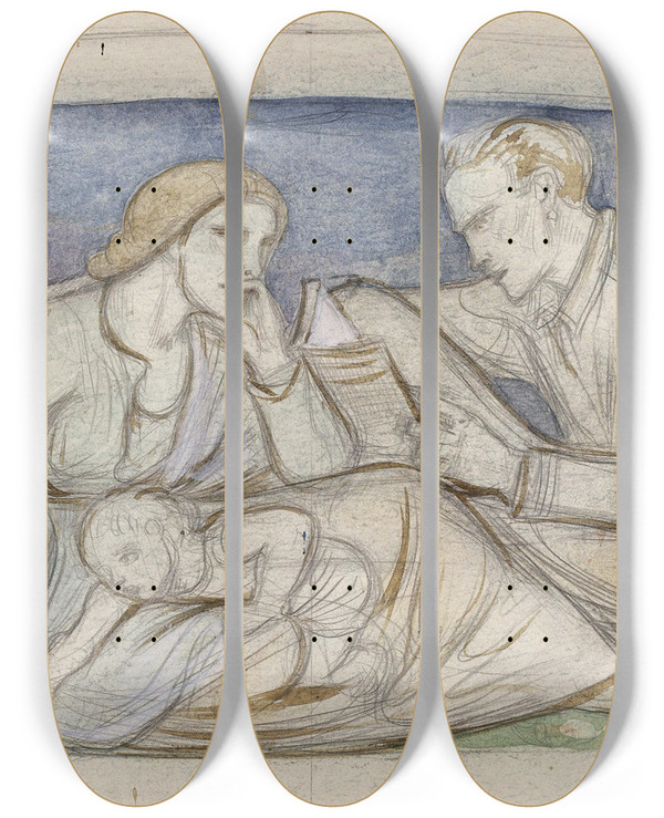 Triptych art skateboard deck of Richard Nicolas Roland Holst Man Vrouw En Kind Zittend In Een Landschap_1 by Richard Nicolaus Roland Holst (1868-1938)